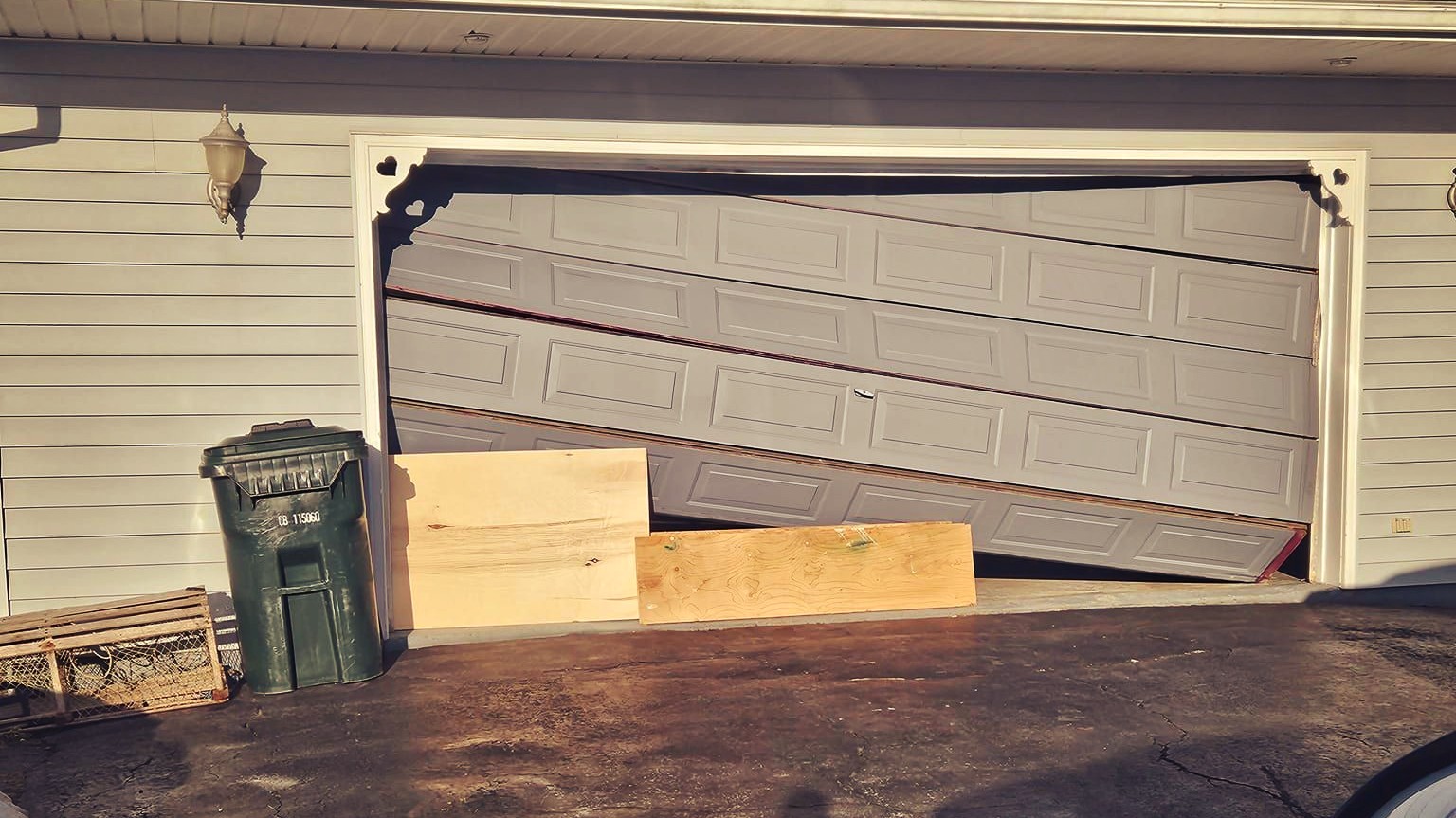 Damaged garage door
